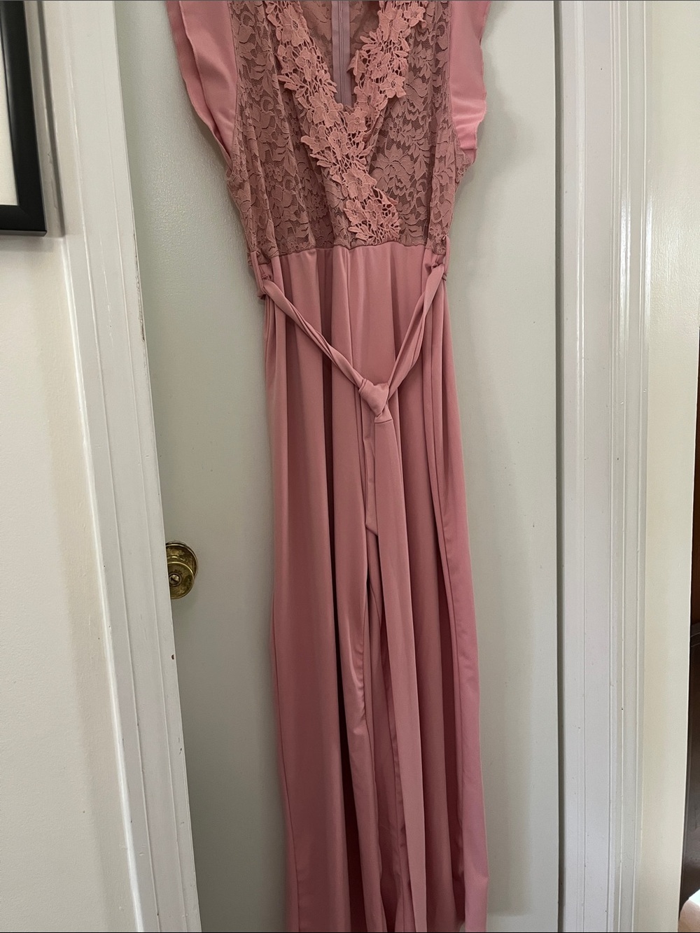 SHEIN Dusty Rose Lace V-Neck Jumpsuit